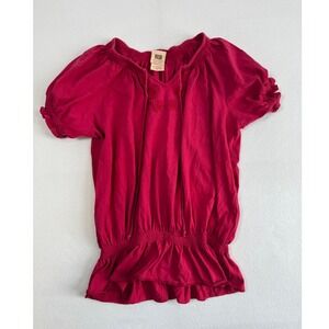 Vintage Y2K Faded Glory Embroidered Peasant Blouse Girls L 12/14 Raspberry Pink